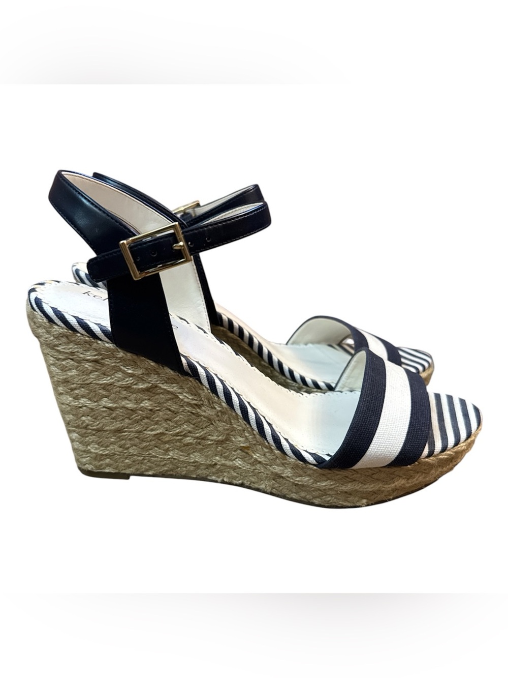 Kelly & Katie BLUE WHITE stripe SANDALS WEDGES 9